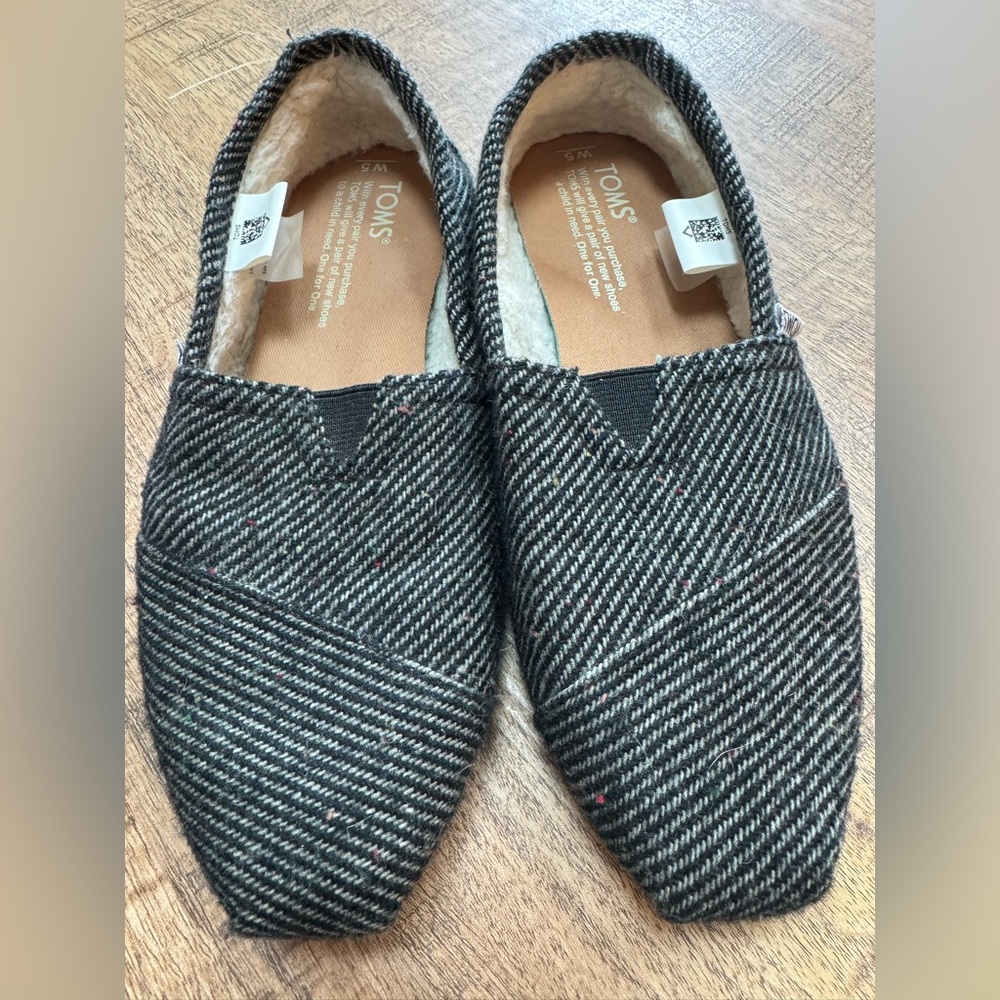 TOMS Classics Charcoal Herringbone Wool interior Slip-Ons